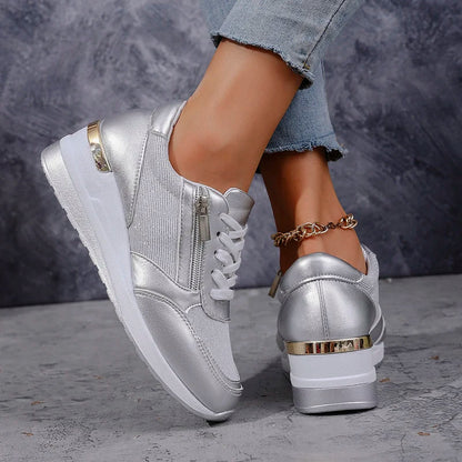 Metallic platform sneakers with side zipper for women | Stellar Surge