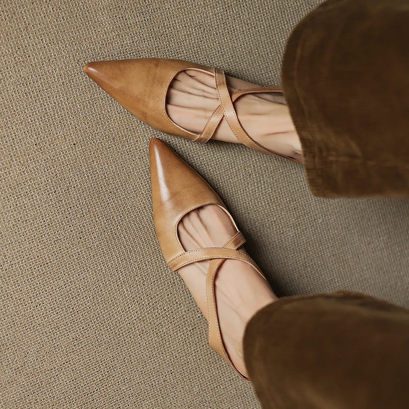 Pointed Toe Cross Strap Mule Heels for women | Serelina