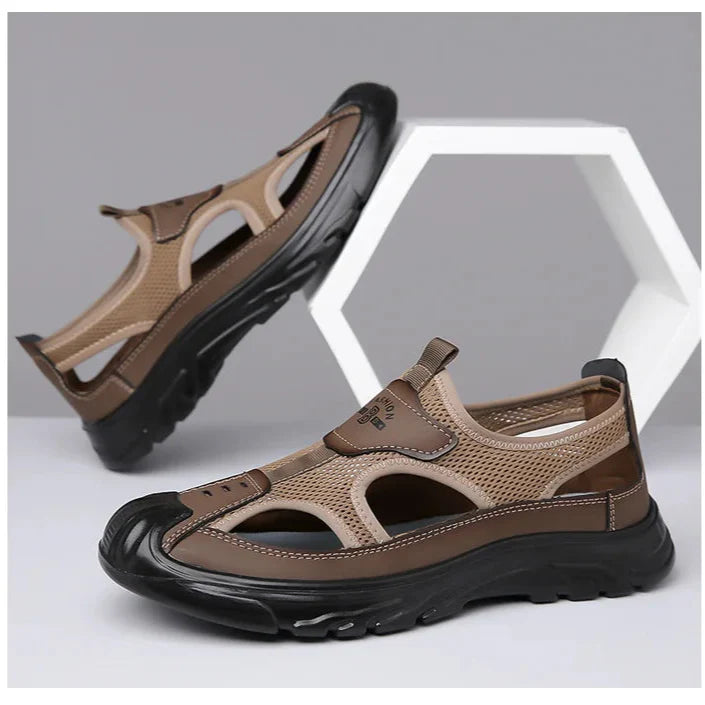 Breathable open panel slide sandals with cushioned sole for men | Rovik