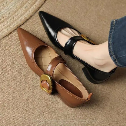 Pointed Toe Buckle Detail Flat Shoes for women | Corinne