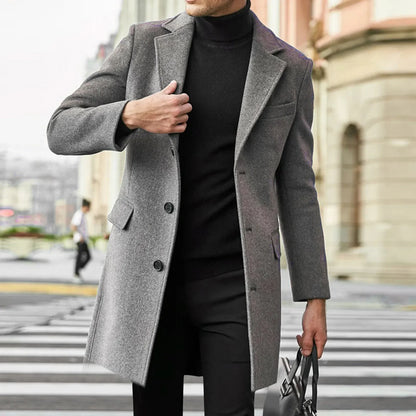 Tailored longline coat with hidden closure for men | London Exchange