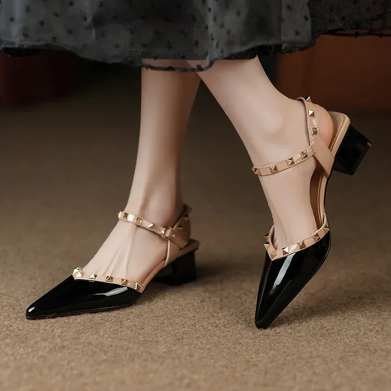 Studded Strap Square Heel Pumps for women | Mirezza