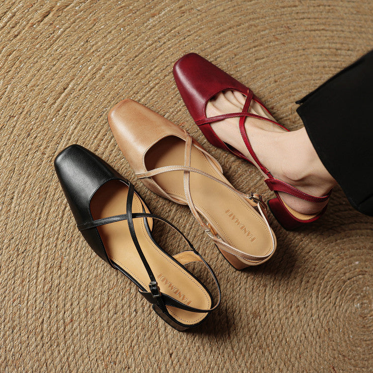 Classic block heel leather strap heels for women | Cecelia -16