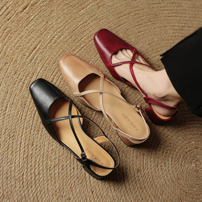 Classic block heel leather strap heels for women | Cecelia -16