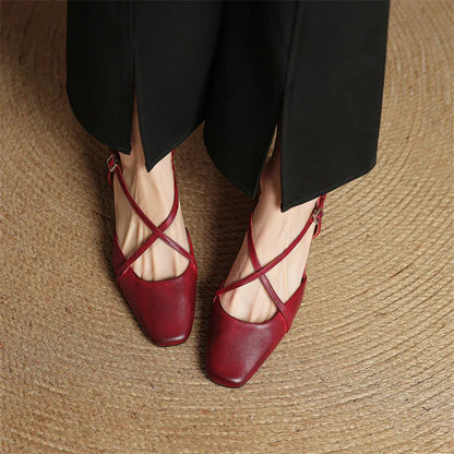 Classic block heel leather strap heels for women | Cecelia -2