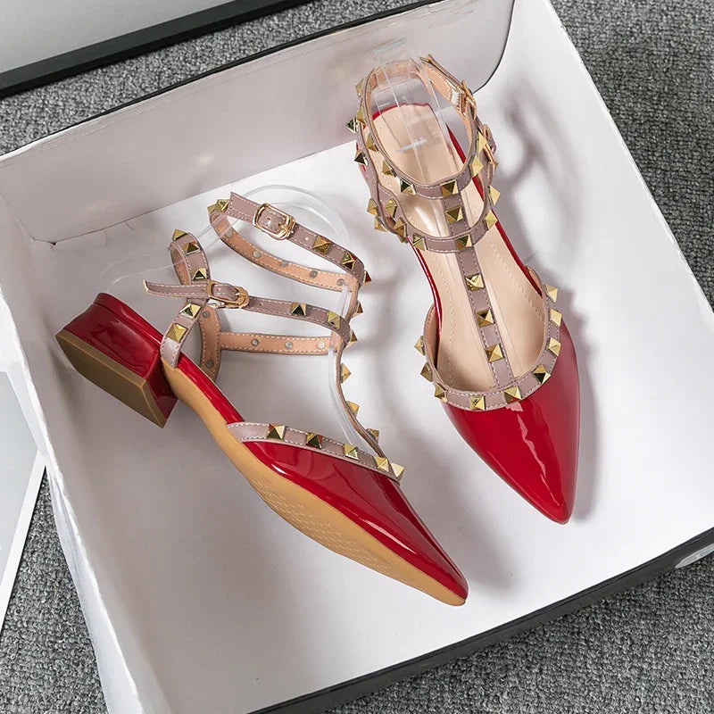 Studded Ankle Strap Block Heel Pumps for women | Calista