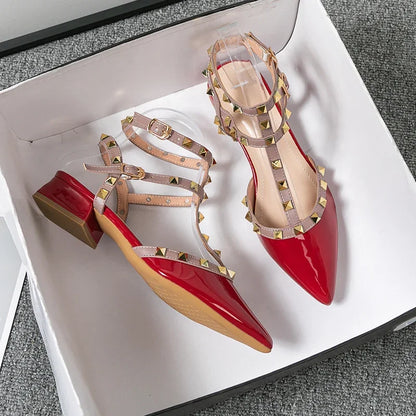 Studded Ankle Strap Block Heel Pumps for women | Calista