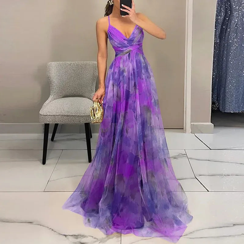 Flowy floral adjustable maxi dress for women | Bella -5