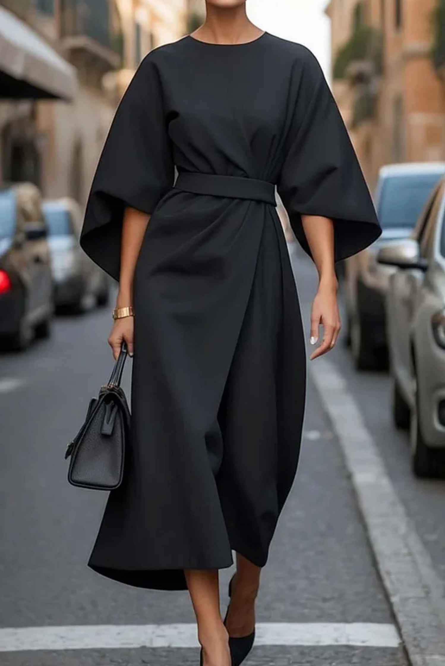 Elegant lantern-sleeve fitted dress for women | Louise -4