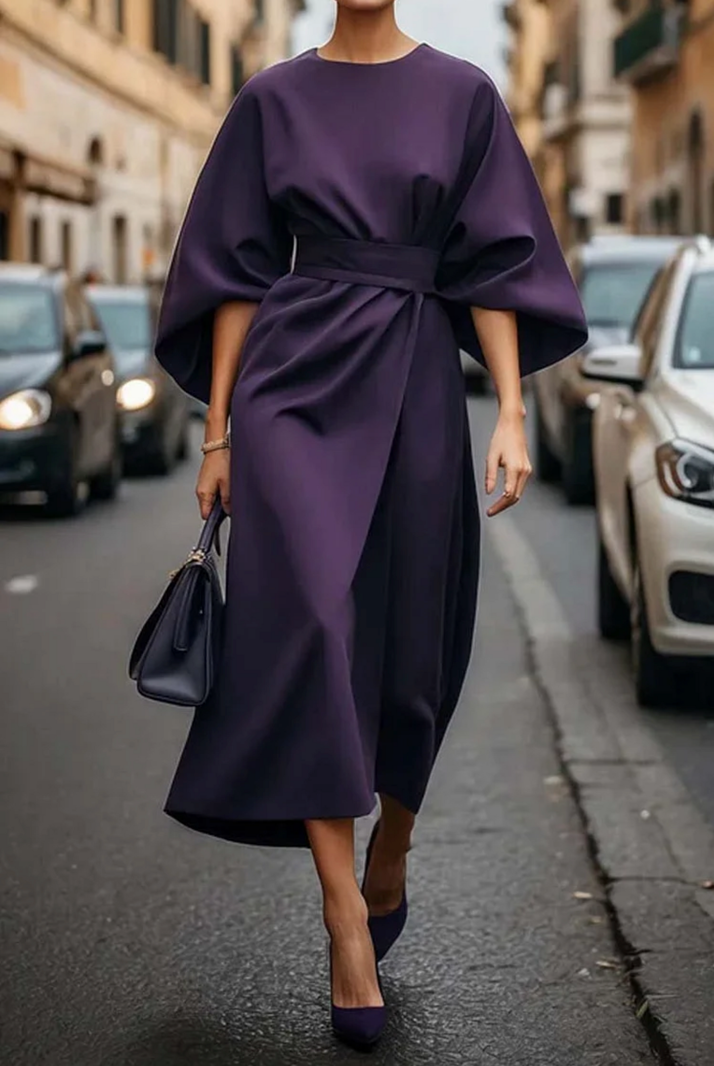 Elegant lantern-sleeve fitted dress for women | Louise -7