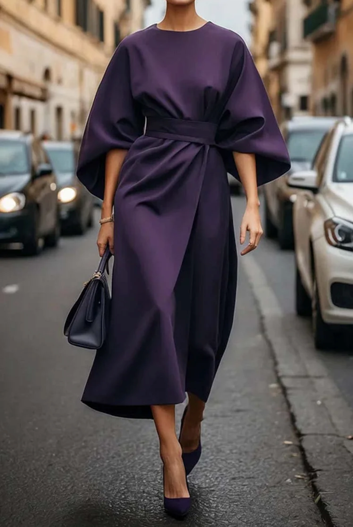 Elegant lantern-sleeve fitted dress for women | Louise -7
