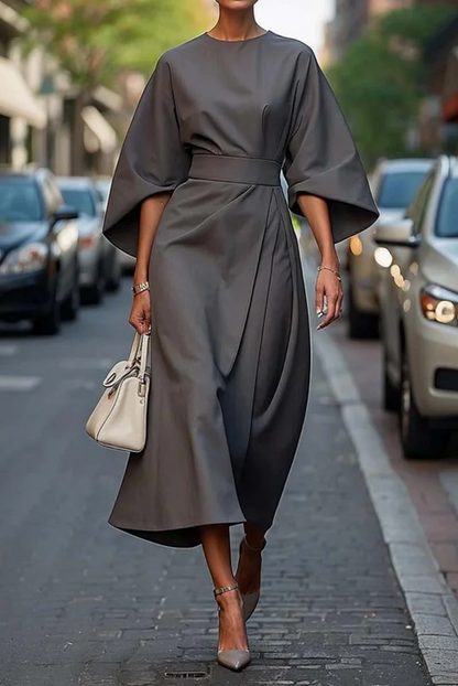 Elegant lantern-sleeve fitted dress for women | Louise -6