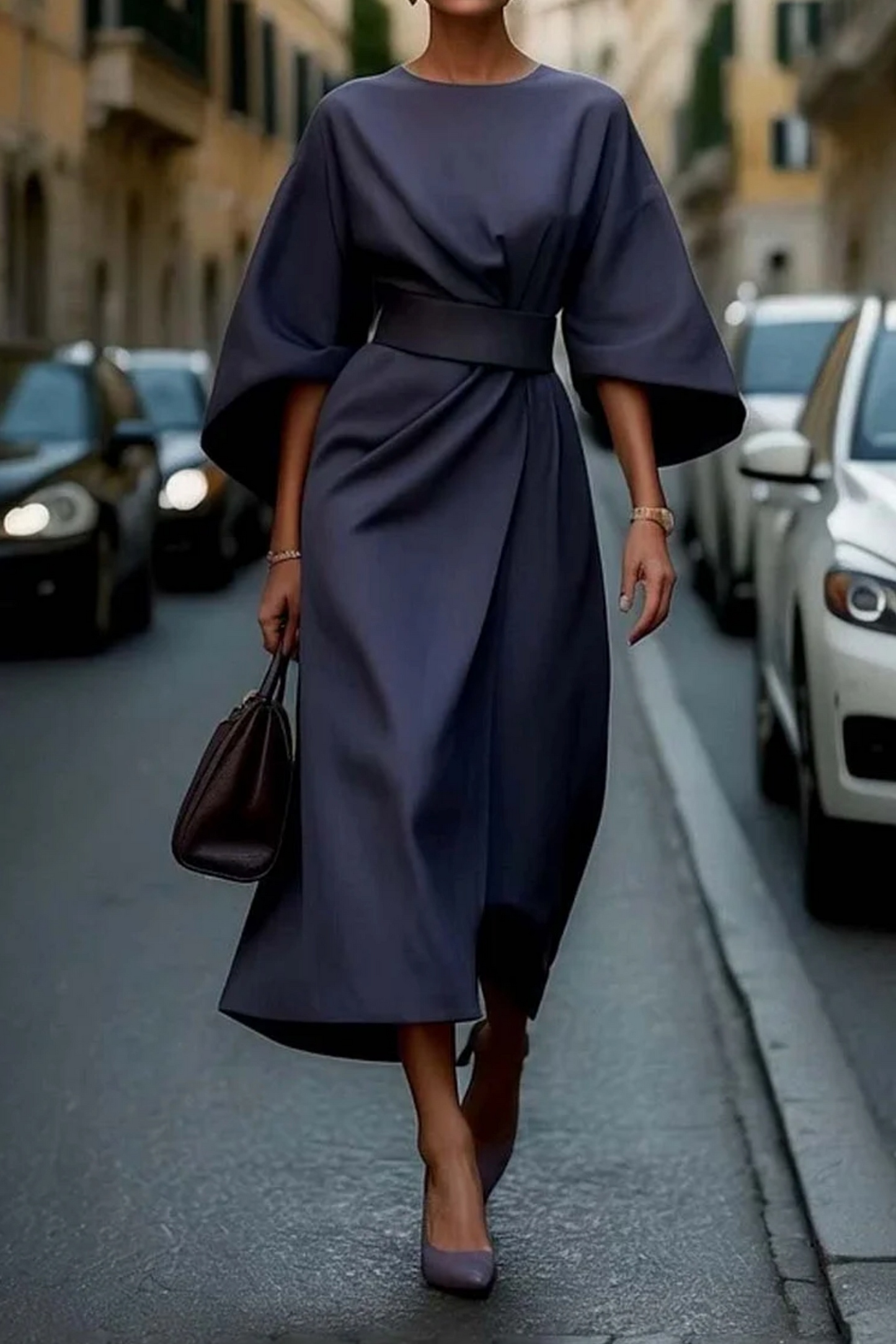 Elegant lantern-sleeve fitted dress for women | Louise -2