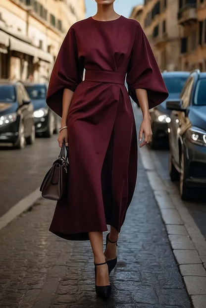Elegant lantern-sleeve fitted dress for women | Louise -5