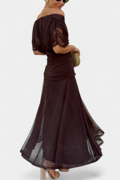 Romantic long floral pleated dress with flowing silhouette for women | Eloria