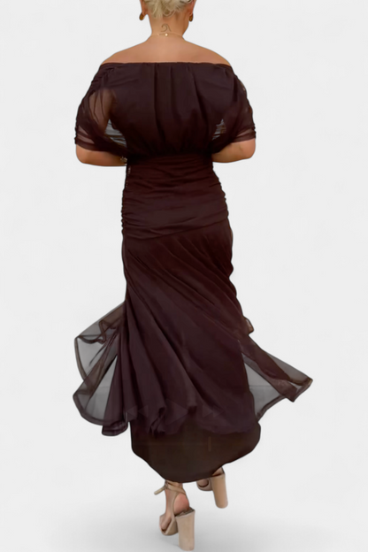 Romantic long floral pleated dress with flowing silhouette for women | Eloria
