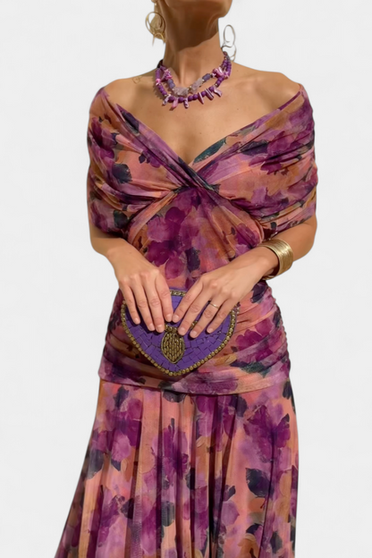 Elegant Floral V Neck Midi Dress for women | Mirelle