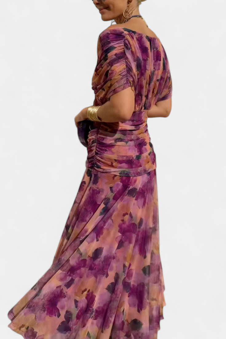 Elegant Floral V Neck Midi Dress for women | Mirelle