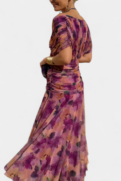 Elegant Floral V Neck Midi Dress for women | Mirelle