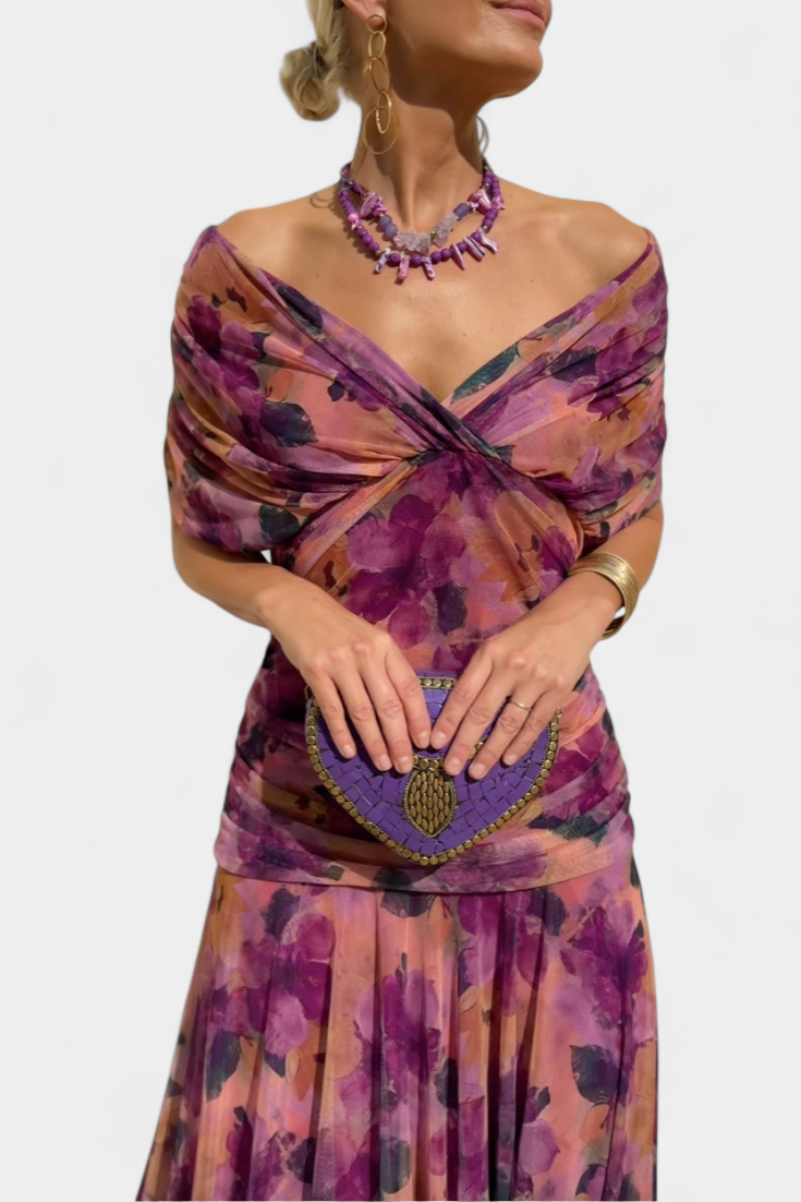 Elegant Floral V Neck Midi Dress for women | Mirelle