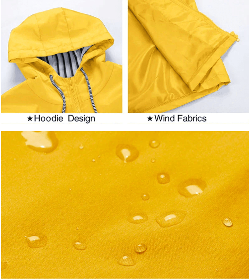 Waterproof hooded rain jacket with striped lining for women | Mirella