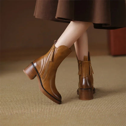 Sleek Round Toe Block Heel Ankle Boots for women | Fiora