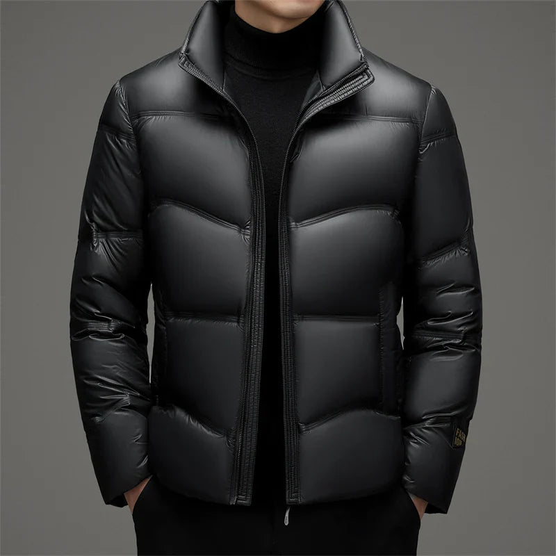 High-gloss insulated hooded winter jacket for men | Lorne Glacier