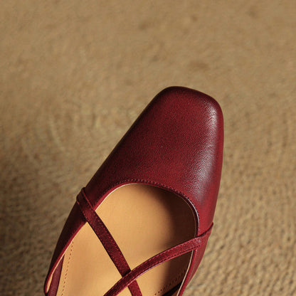 Classic block heel leather strap heels for women | Cecelia -5