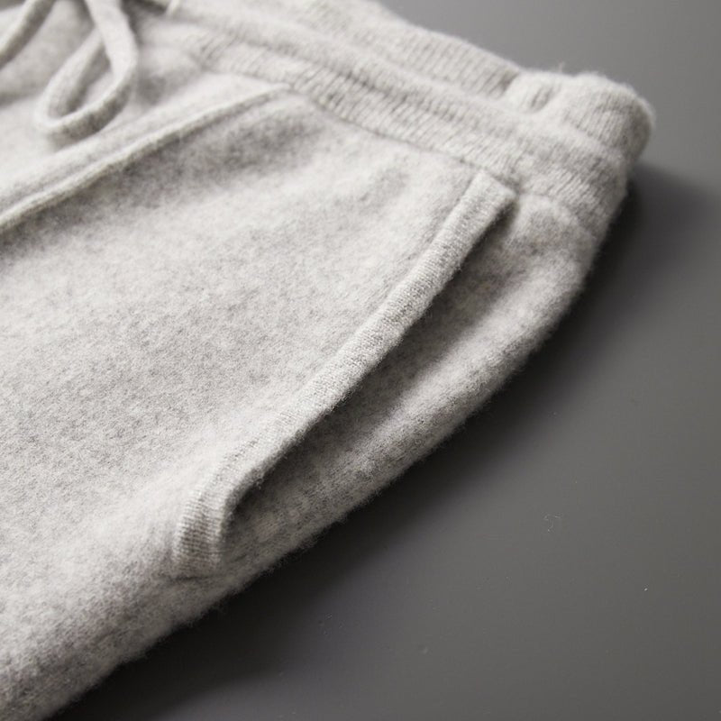 Relaxed fit knit drawstring pants with front seam detail for men | Solenne