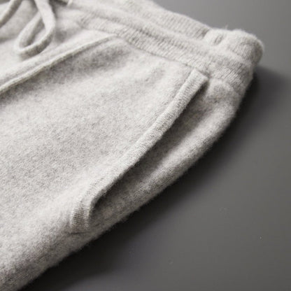 Relaxed fit knit drawstring pants with front seam detail for men | Solenne