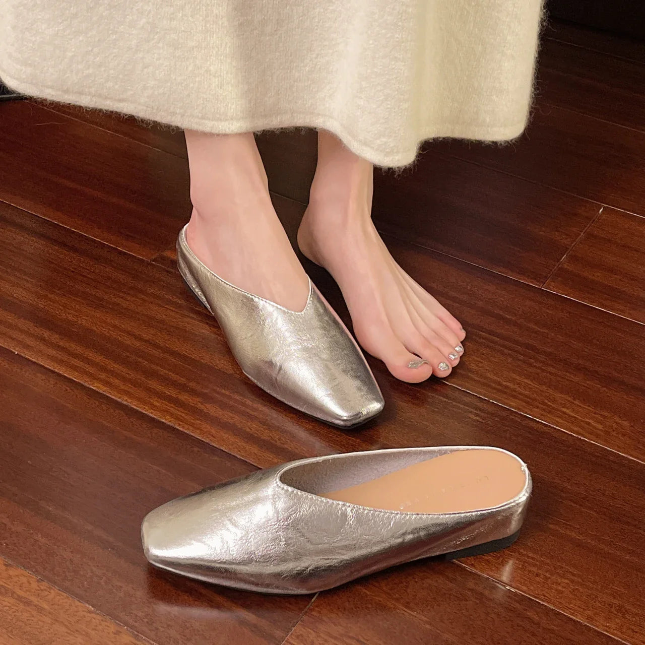 Lightweight flattering vegan leather slip-on flats for women | Vale -9