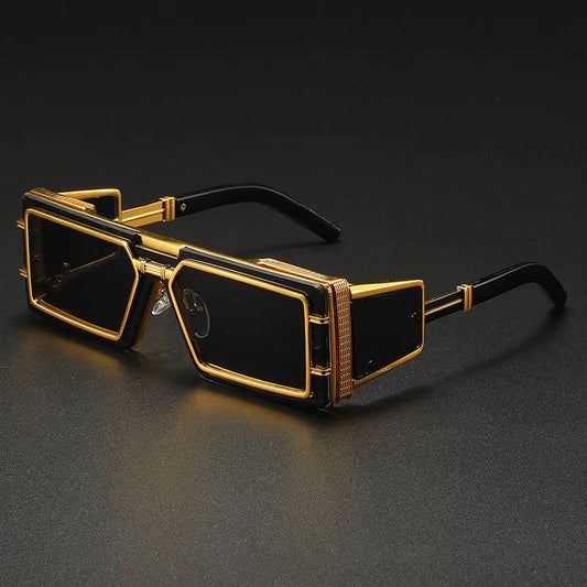 Steampunk square frame sunglasses with metal accents for men | Arlen Luxe