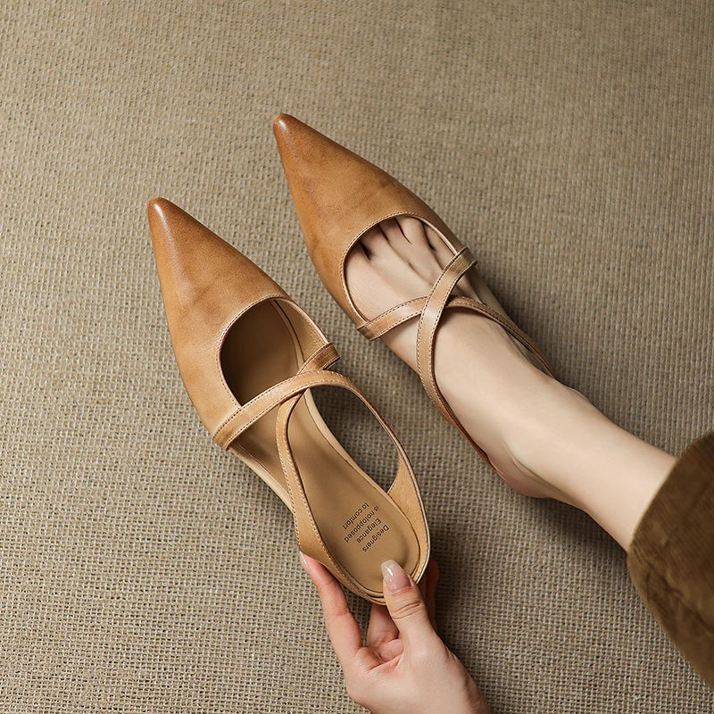 Pointed Toe Cross Strap Mule Heels for women | Serelina