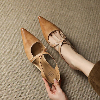 Pointed Toe Cross Strap Mule Heels for women | Serelina