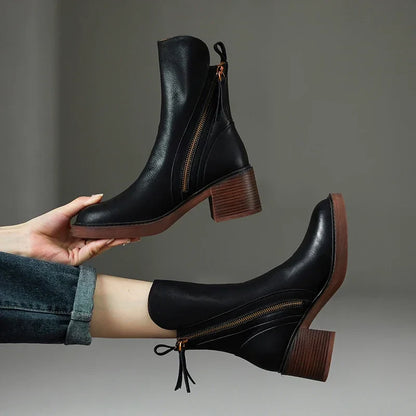 Sleek Round Toe Block Heel Ankle Boots for women | Fiora