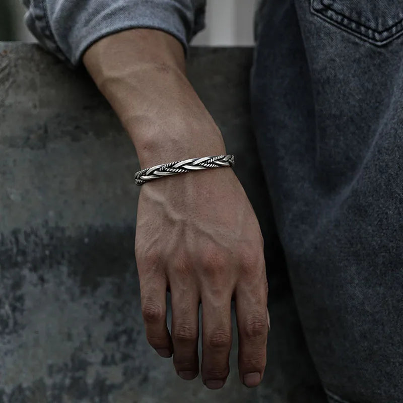 Bold sterling silver braided cuff bracelet for men | Torin -4