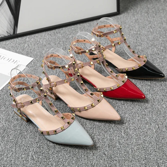 Studded Ankle Strap Block Heel Pumps for women | Calista