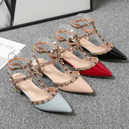 Studded Ankle Strap Block Heel Pumps for women | Calista