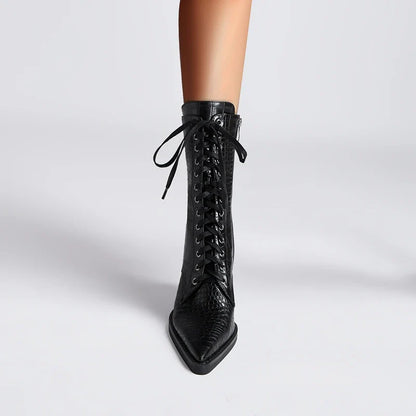 Western-inspired lace-up block heel boots for women | Izzy Ryder