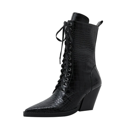 Western-inspired lace-up block heel boots for women | Izzy Ryder