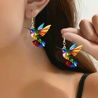 Stained glass hummingbird enamel earrings for women | Aurora Finch