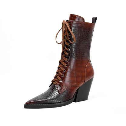 Western-inspired lace-up block heel boots for women | Izzy Ryder