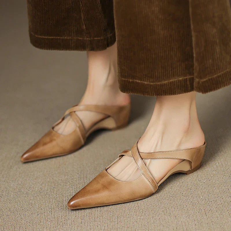 Pointed Toe Cross Strap Mule Heels for women | Serelina