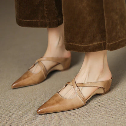 Pointed Toe Cross Strap Mule Heels for women | Serelina