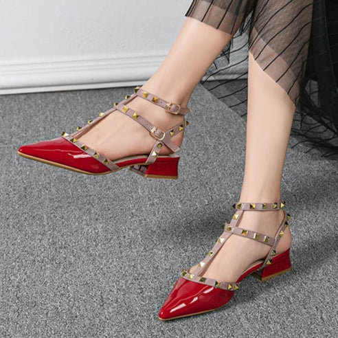 Studded Ankle Strap Block Heel Pumps for women | Calista