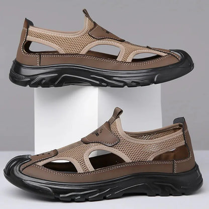 Breathable open panel slide sandals with cushioned sole for men | Rovik