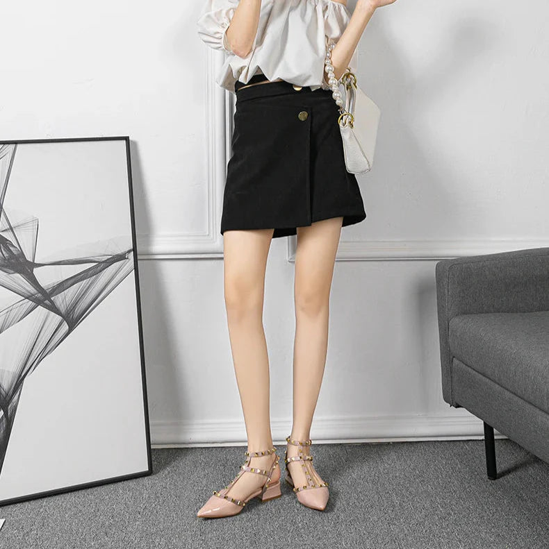 Studded Ankle Strap Block Heel Pumps for women | Calista