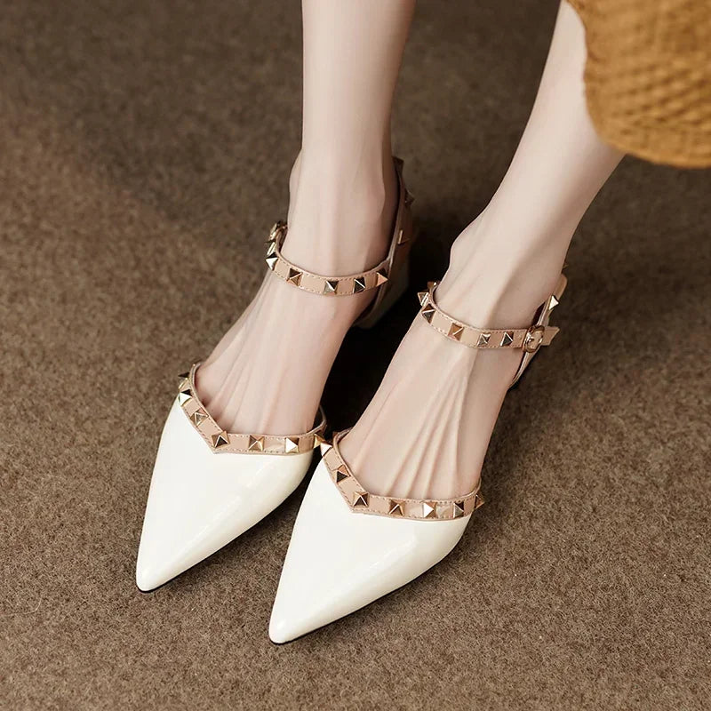 Studded Strap Square Heel Pumps for women | Mirezza