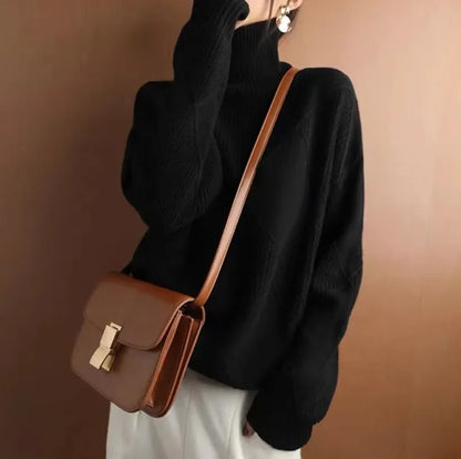 Diamond knit turtleneck sweater for women | Allegra Lumière