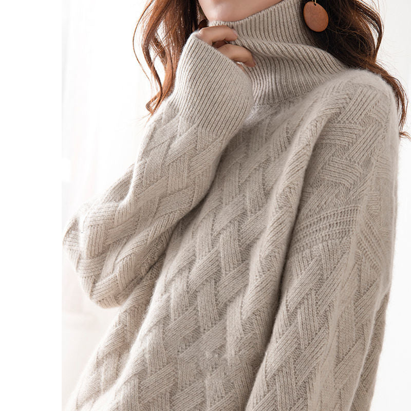 Oversized chevron knit turtleneck sweater with ribbed trim for women | Althea